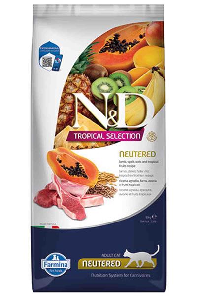 N&D Tropical Selection Kuzu Etli ve Tropikal Meyveli Kısırlaştırılmış Kedi Maması 10kg (Tarak Ve Kedi Yatağı Hediyeli)