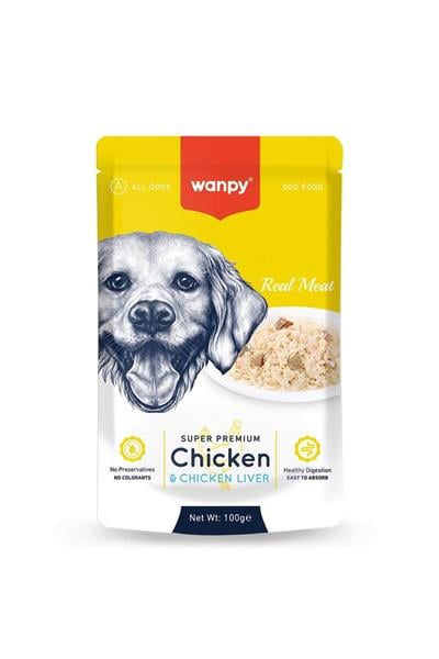 Wanpy Pouch Tavuk&Ciğer Yaş Köpek Maması 100 gr