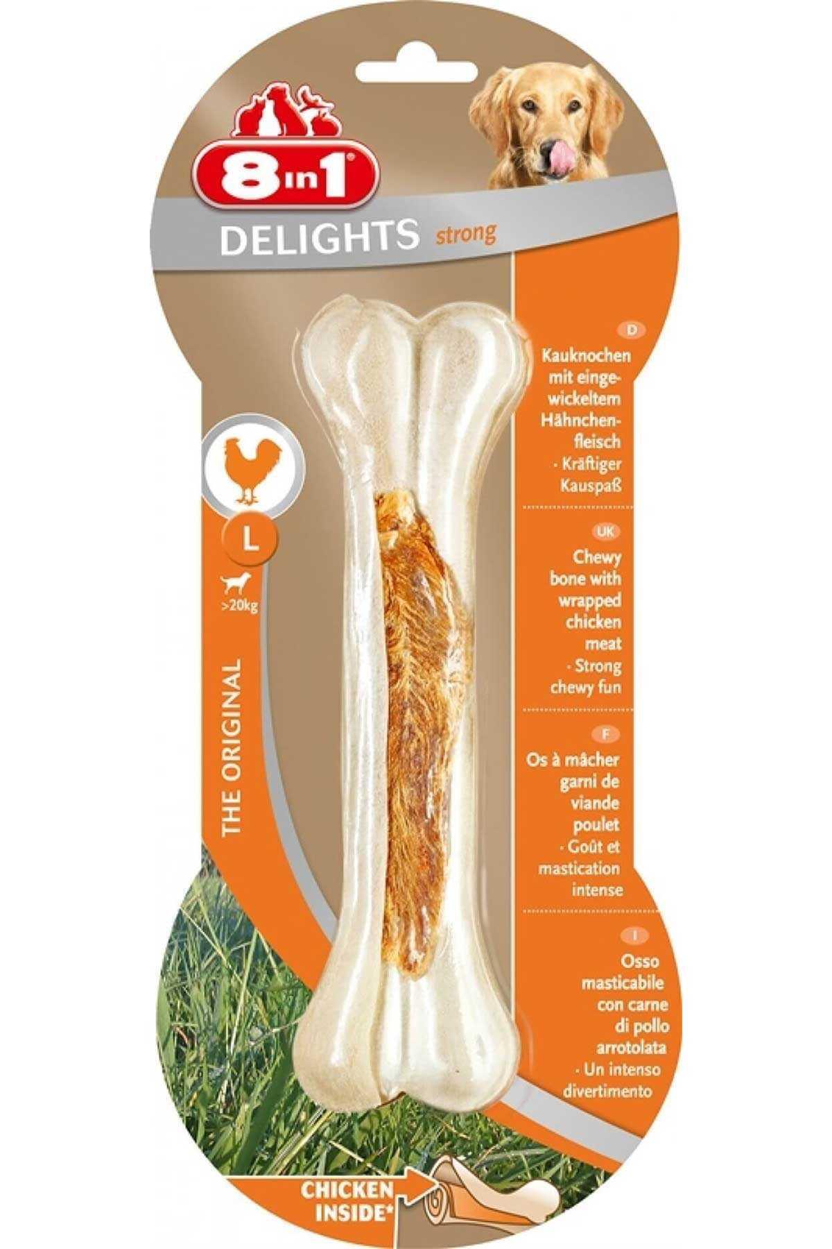 8in1 Delights Büyük Irk Köpekler İçin Tavuk Etli Sert Çiğneme Kemiği 130 gr [L]
