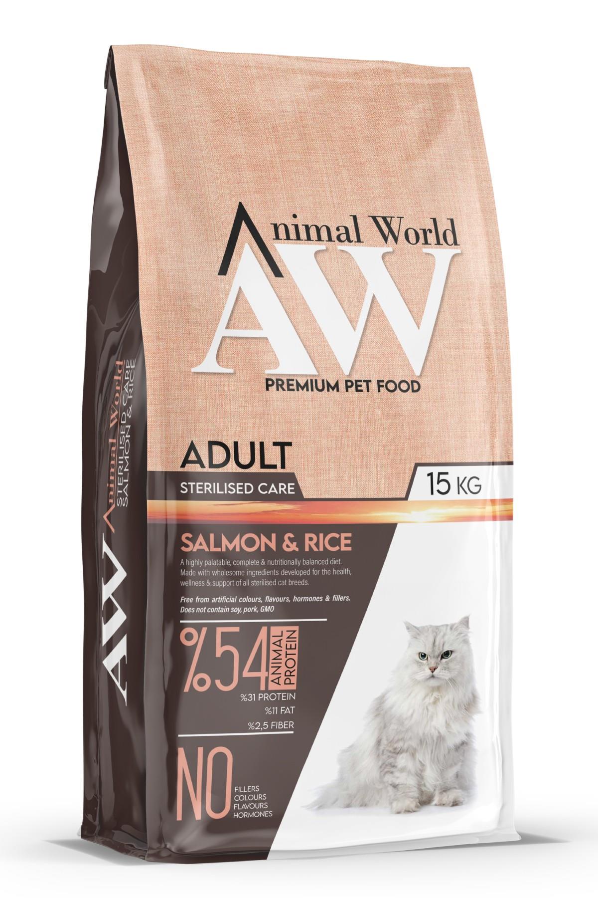 Animal World Somon Etli Kısırlaştırılmış Kedi Maması 15 Kg