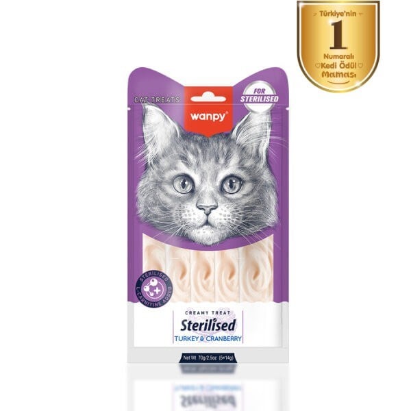 Wanpy Hindi & Kızılcıklı Kısırlaştırılmış Kedi Krema Ödülü 5×14 g