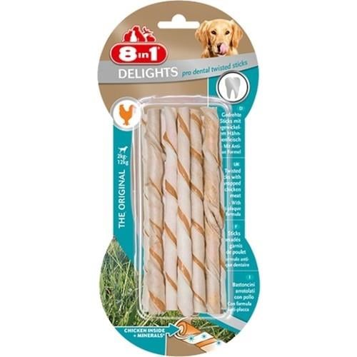 8in1 Delights Pro Dental Diş Sağlığı için Twisted Sticks Köpek Çiğneme Kemiği 55gr