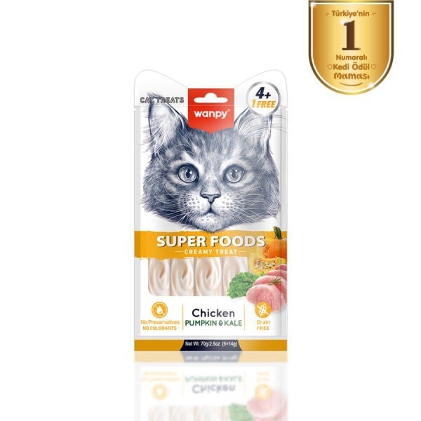 Wanpy Superfood Balkabağı & Kara Lahanalı 5X14gr Krema Kedi Ödülü