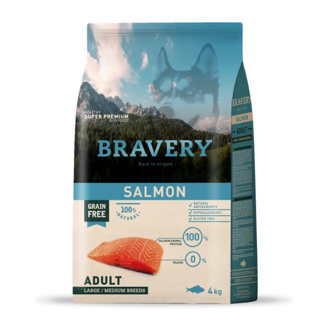 Bravery Tahılsız Somon Balıklı Orta Ve Büyük Irk Yetişkin Köpek Maması 4 kg