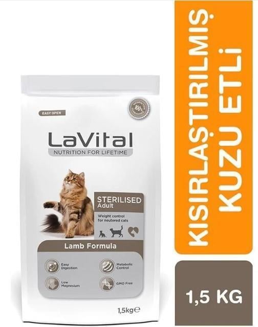 LaVital Kilo Kontrolü için Kuzulu Kısırlaştırılmış Kedi Maması 1,5kg