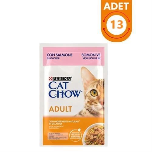 Cat Chow Pouch Jöle İçinde Somonlu ve Yeşil Fasulyeli Yetişkin Kedi Konservesi 85gr 13 Adet