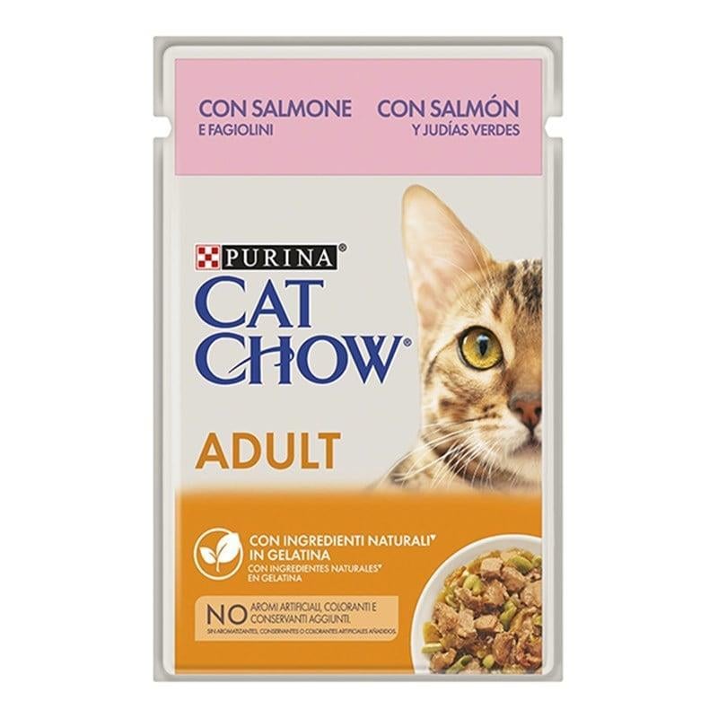 Cat Chow Pouch Jöle İçinde Somonlu ve Yeşil Fasulyeli Yetişkin Kedi Konservesi 85gr
