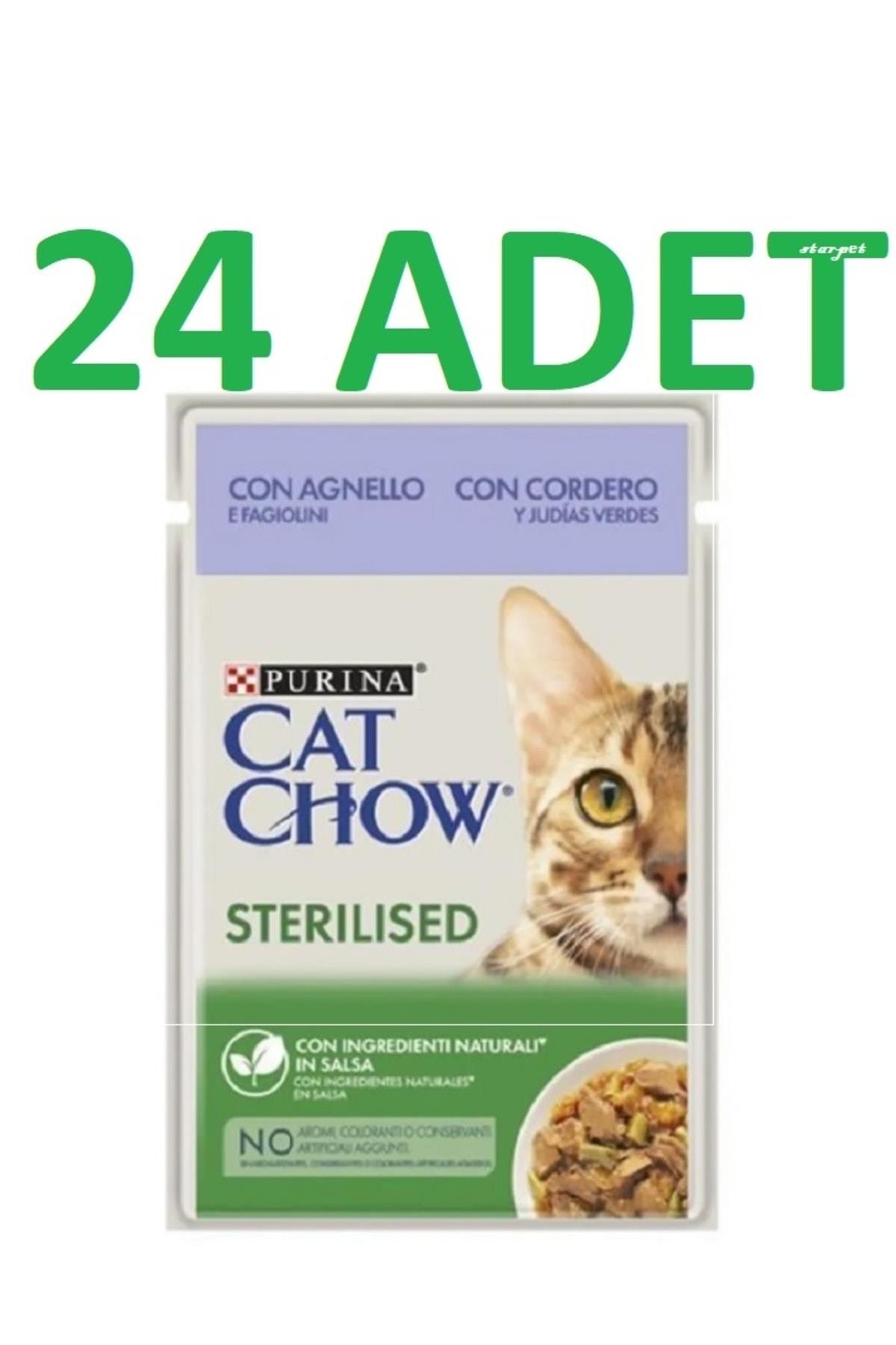 Cat Chow Pouch Kısırlaştırılmış Kuzu Etli Ve Yeşil Fasulyeli Yetişkin Kedi Maması 85 G X 24 Adet