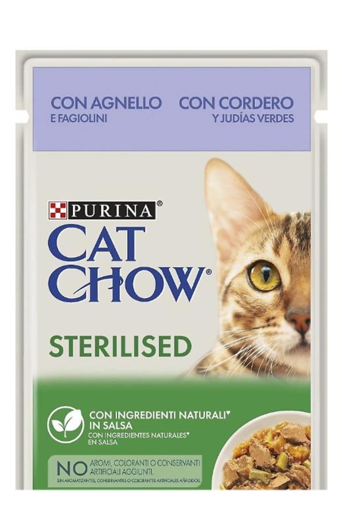 Cat Chow Pouch Sos İçinde Kuzu Etli ve Yeşil Fasulyeli Kısırlaştırılmış Kedi Konservesi 85gr