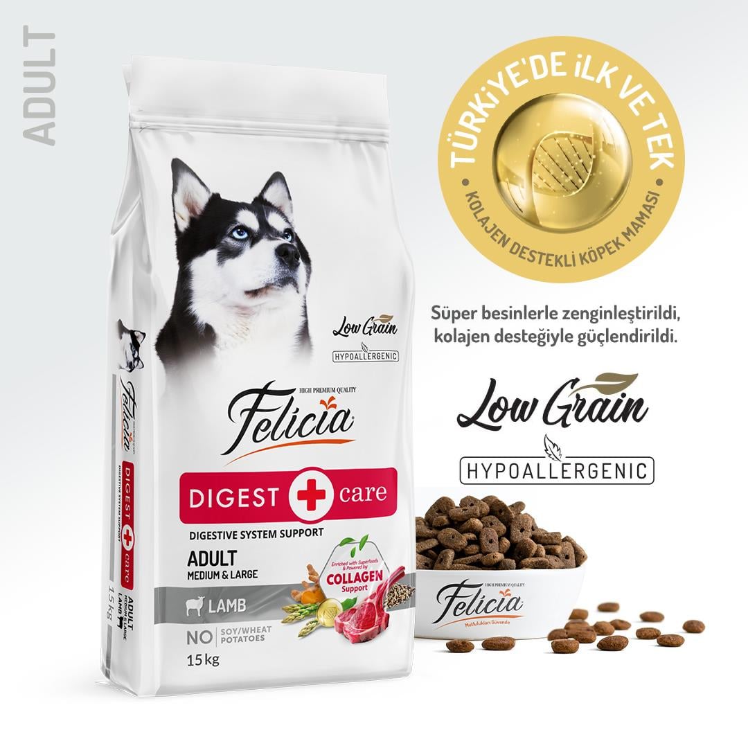 Felicia HypoAllergenic Orta ve Büyük Irk Kuzulu Düşük Tahıllı Yetişkin Köpek Maması 15kg