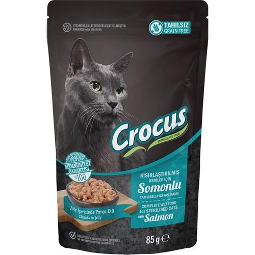 Crocus Jöle İçinde Somonlu Tahılsız Kısırlaştırılmış Kedi Konservesi 85gr