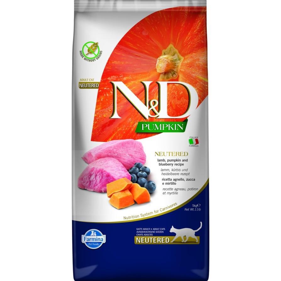 N&D Pumpkin Kuzu Etli Bal Kabaklı ve Yaban Mersinli Tahılsız Kısırlaştırılmış Kedi Maması 5kg