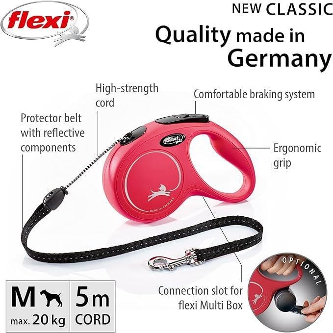 Flexi New Classic Otomatik İp Gezdirme Kayışı 5m (Kırmızı) [M]