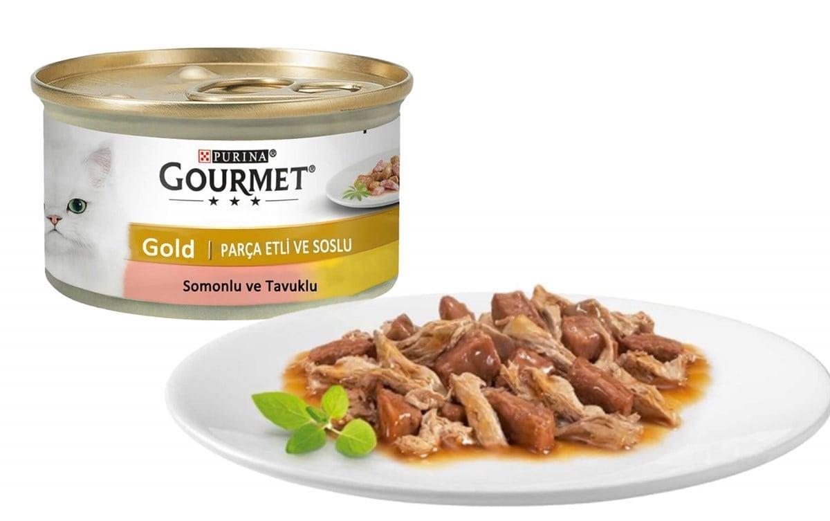 Gourmet Gold Parça Etli Somonlu ve Tavuklu Kedi Konservesi 85gr