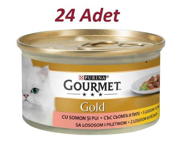 Gourmet Gold Parça Etli Somonlu ve Tavuklu Kedi Konservesi 85gr