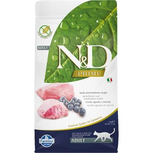 N&D Prime Tahılsız 1,5 kg Kuzu Etli Yaban Mersinli Yetişkin Kedi Maması