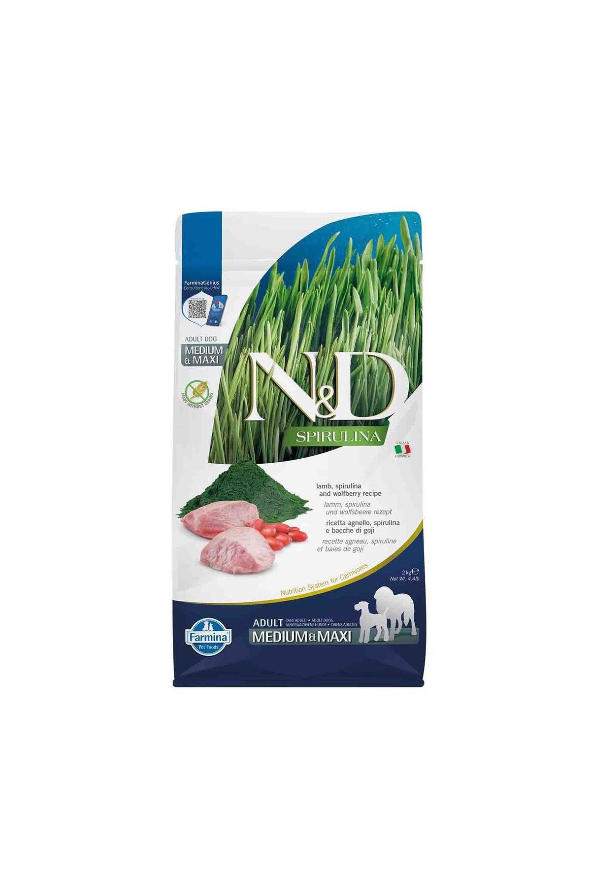 N&D Spirulina Kuzulu Orta ve Büyük Irk Tahılsız Yetişkin Köpek Maması 2kg