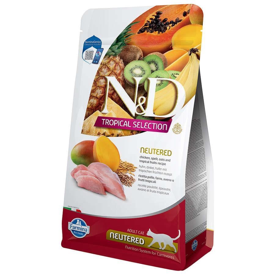 N&D Tropical Selection Tavuklu ve Tropikal Meyveli Kısırlaştırılmış Kedi Maması 10kg (Tarak ve Yatak Hediyeli)