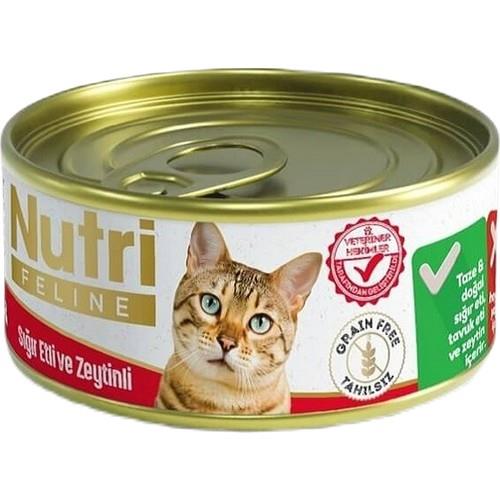Nutri Feline Grain Free Beef Pate With Olives Adult Cat Tahılsız Sığır Etli ve Zeytinli  Yetişkin Kediler Için Yaş Kedi Maması 85GR X 12ADET