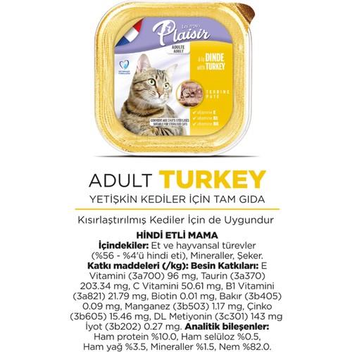 Plaisir Pate Hindi Etli 100GR Plaisir Yaş Kedi Kedi Maması 12 Adet