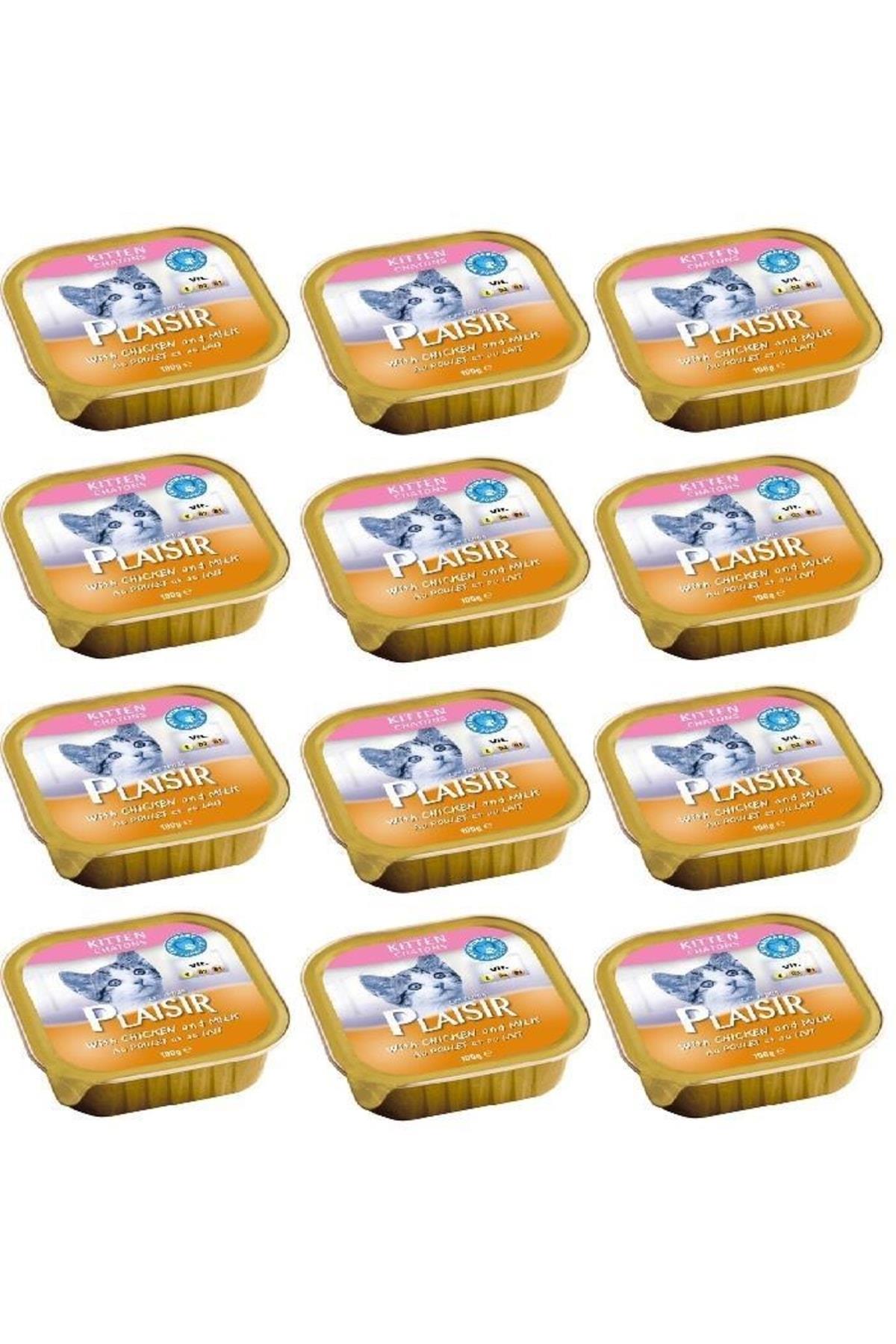 Plaisir Pate Kitten Yavru 12 Adet Tavuklu Sütlü Kedi Yaş Konserve Maması 100 gr