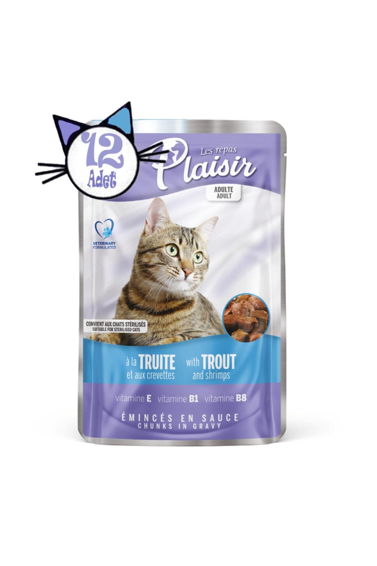 Plaisir Pouch Alabalıklı&karidesli 100GR Yaş Kedi Maması 12 Adet