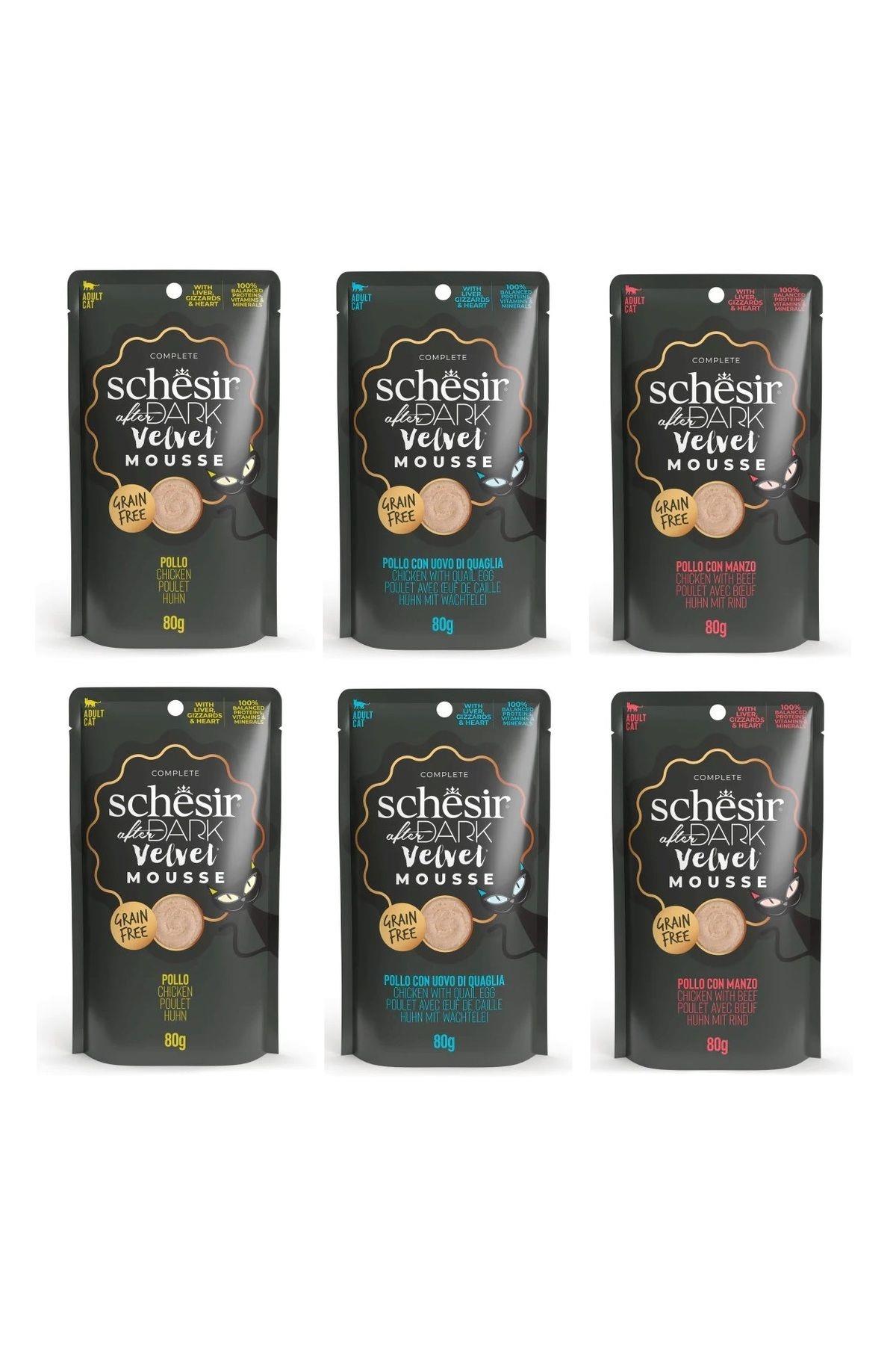 Schesır After Dark 3 Çeşit Karma Pouch Mousse Kedi Yaş Mama 80 Gr X 6 Adet
