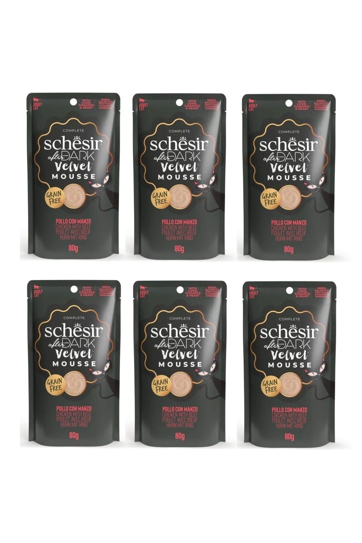 Schesir After Dark Pouch Tavuklu ve Sığır Etli Tahılsız Yetişkin Kedi Konservesi 80gr x 6 ADET