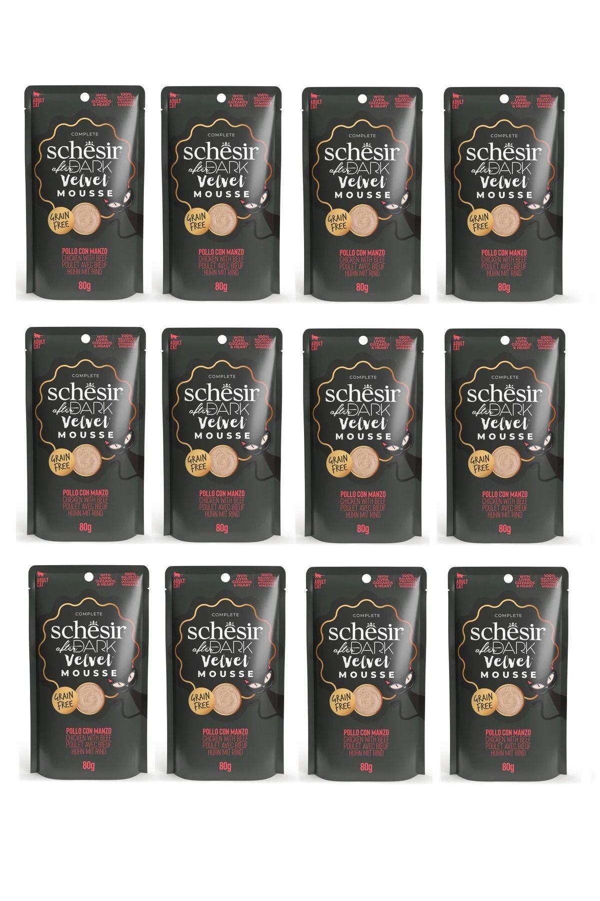 Schesir After Dark Pouch Tavuklu ve Sığır Etli Tahılsız Yetişkin Kedi Konservesi 80gr x 12 ADET