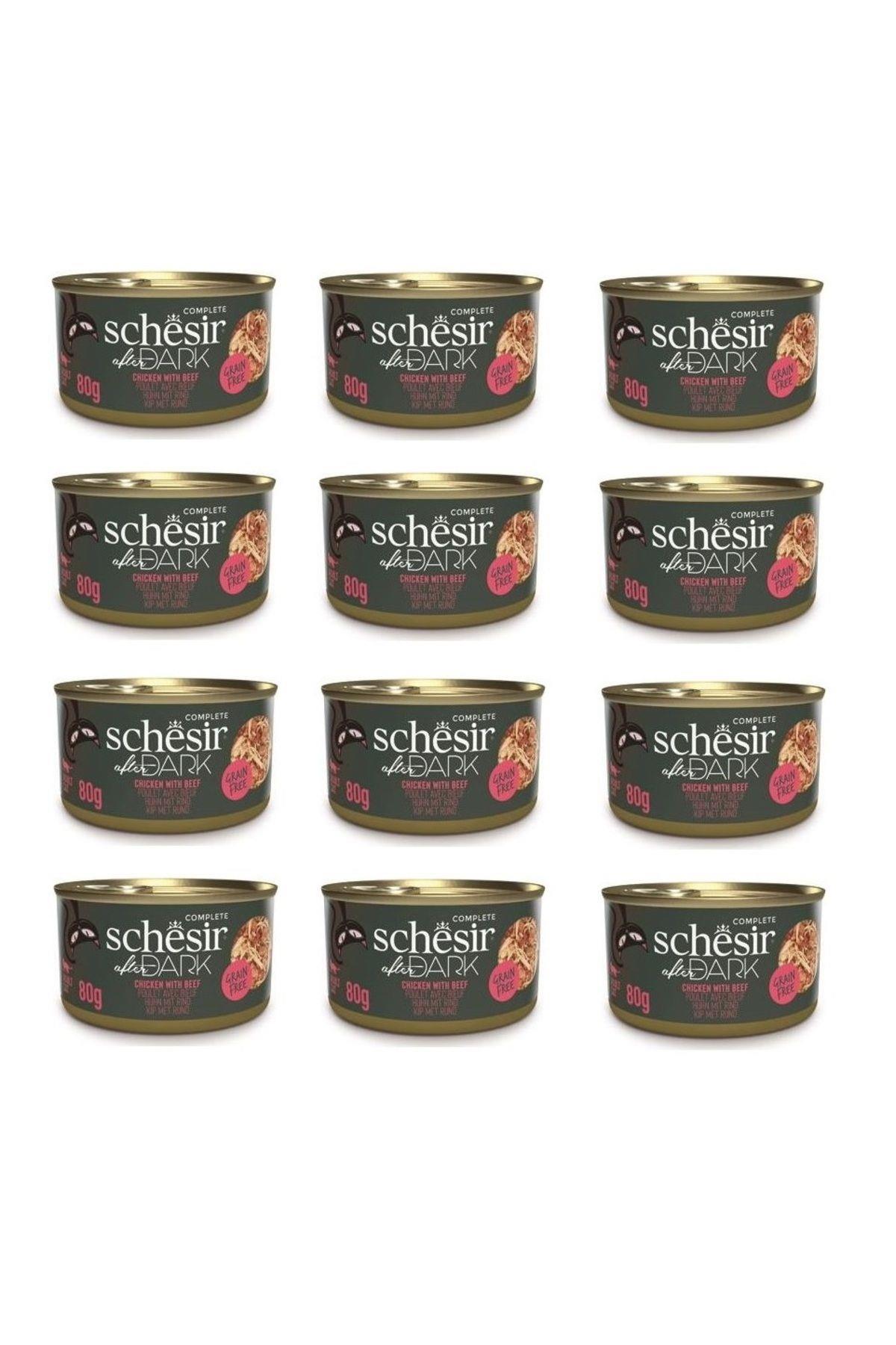 Schesir After Dark Sos İçinde Tavuk Etli ve Sığır Etli Tahılsız Yetişkin Kedi Konservesi 80gr x 12 ADET