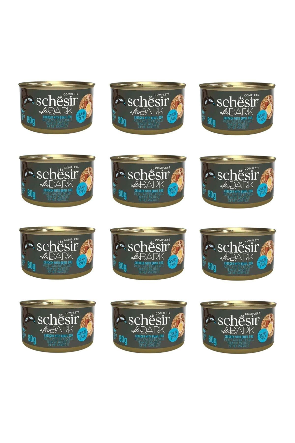 Schesir After Dark Sos İçinde Tavuklu ve Bıldırcın Yumurtalı Tahılsız Yetişkin Kedi Konservesi 80gr x 12 ADET