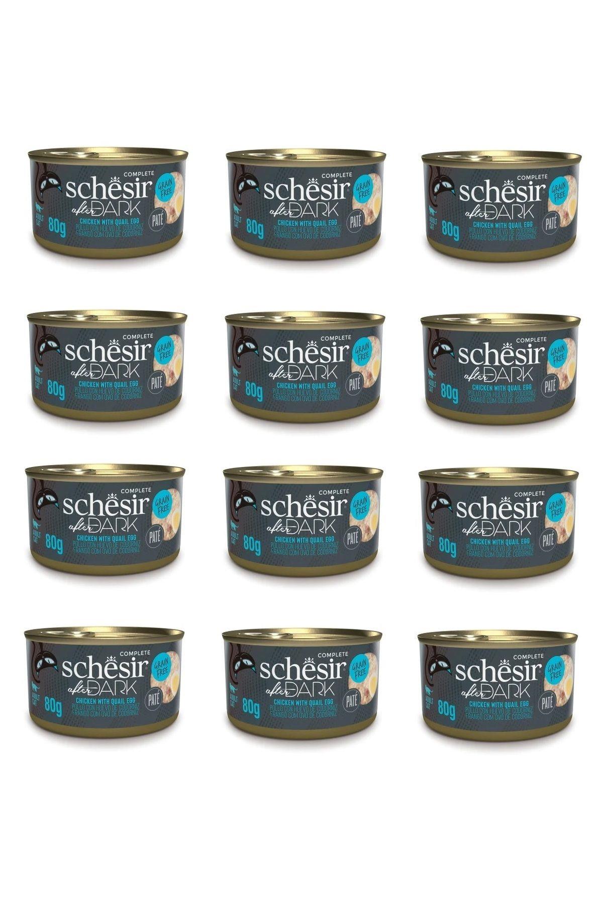 Schesir After Dark Tavuk Etli ve Bıldırcın Yumurtalı Tahılsız Ezme Yetişkin Kedi Konservesi 80gr x 12 ADET