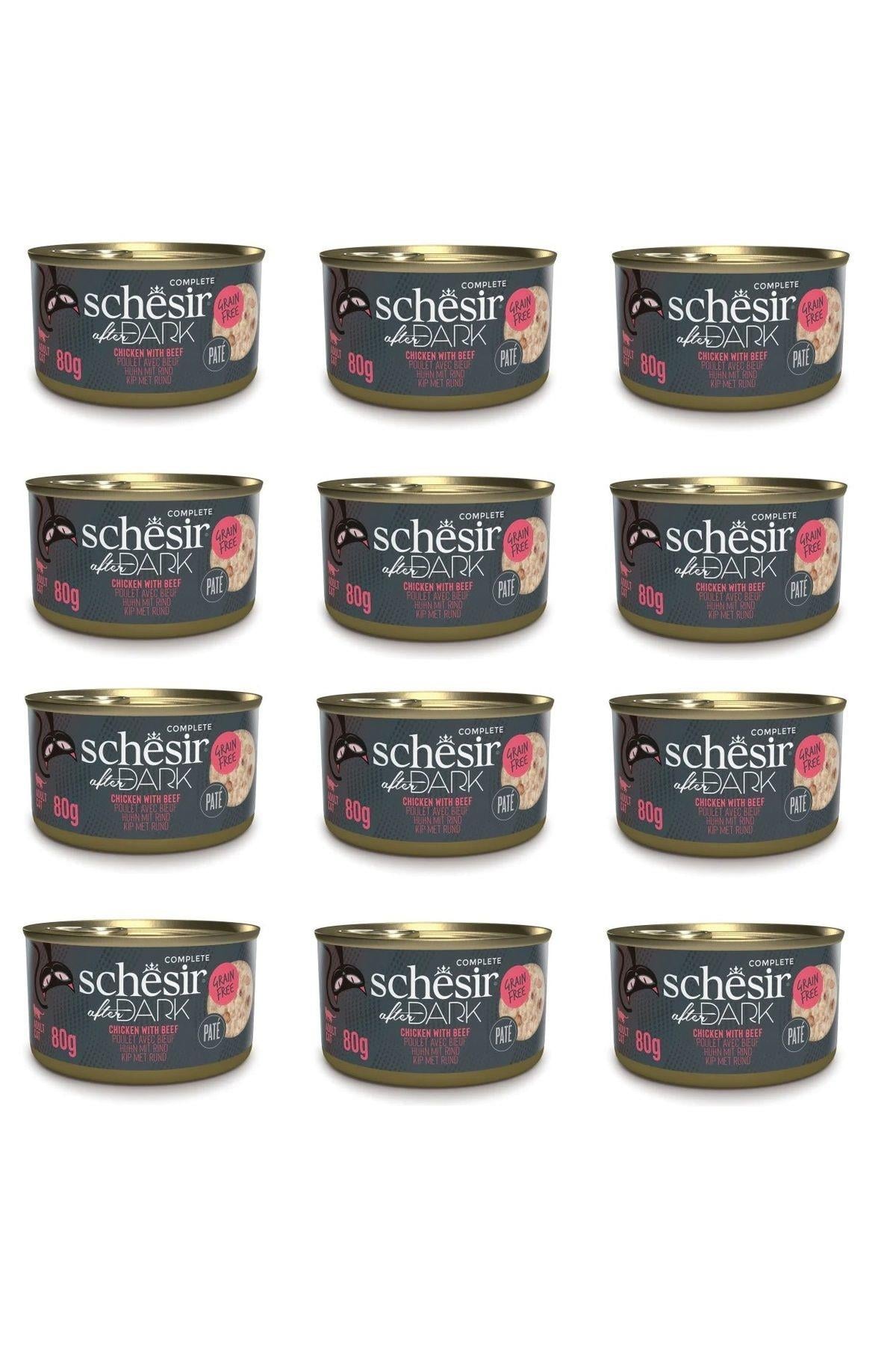 Schesir After Dark Tavuk Etli ve Sığır Etli Tahılsız Ezme Yetişkin Kedi Konservesi 80gr x 12 ADET