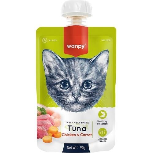 Wanpy Ton Balıklı Tavuklu ve Havuçlu Ezme Kedi Ödül Maması 90gr