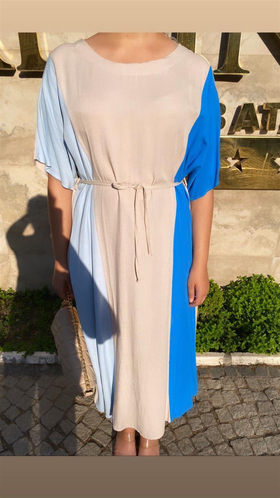 3 RENKLİ KETEN ELBİSE