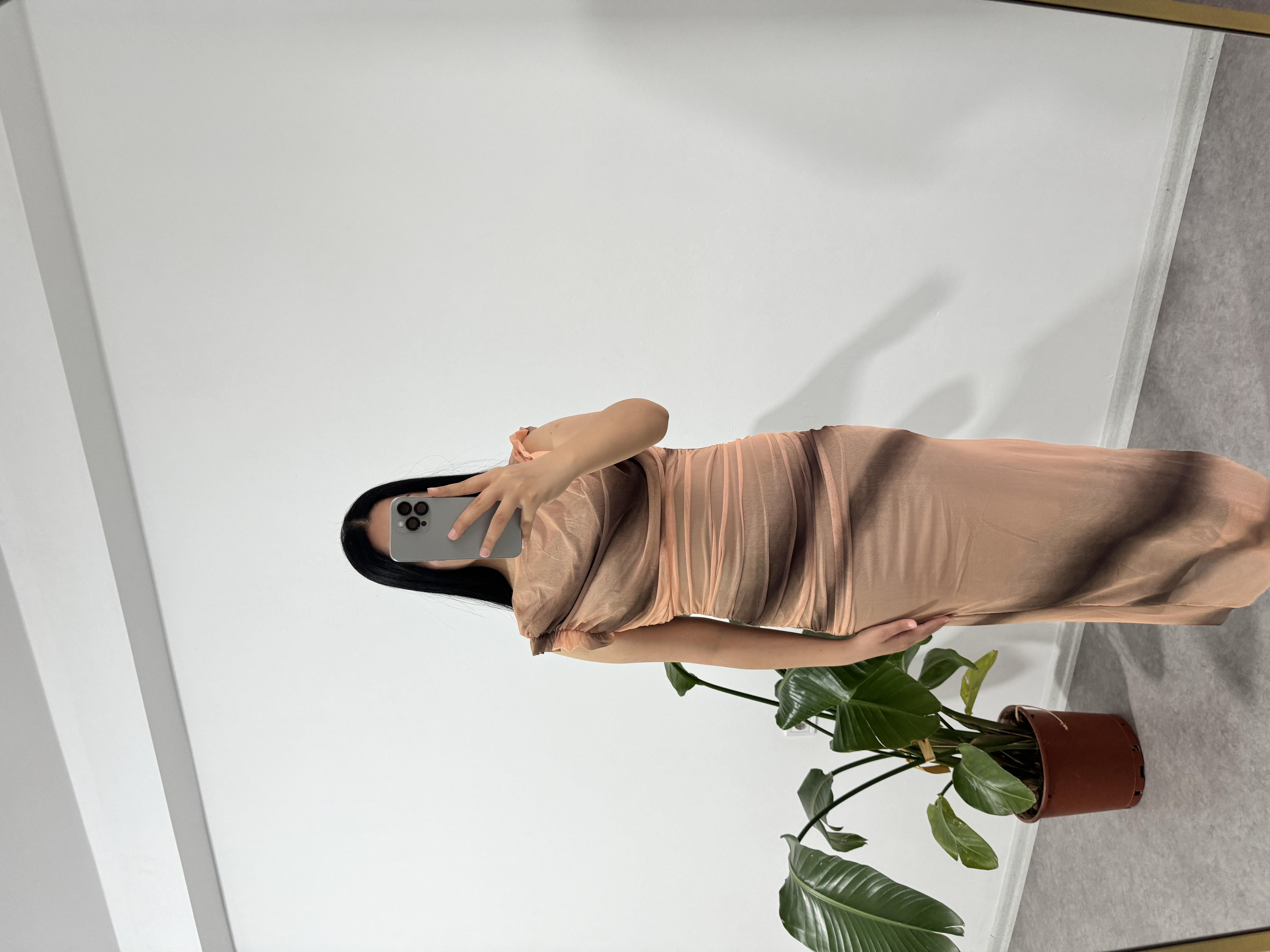 Fırfırlı Kol Turuncu Elbise