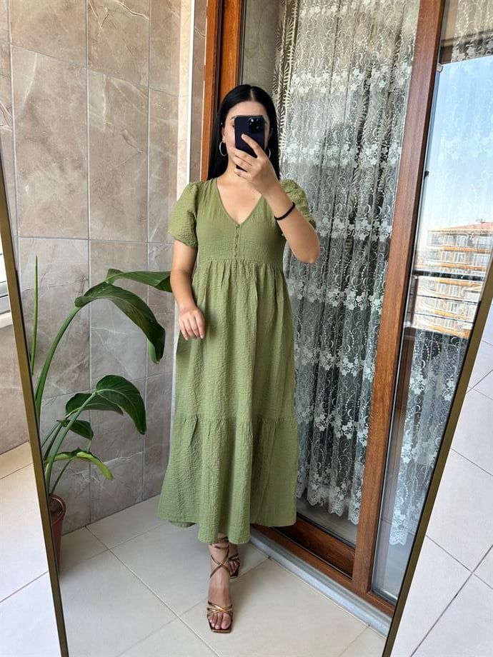 Gofre kumaş elbise astarlı