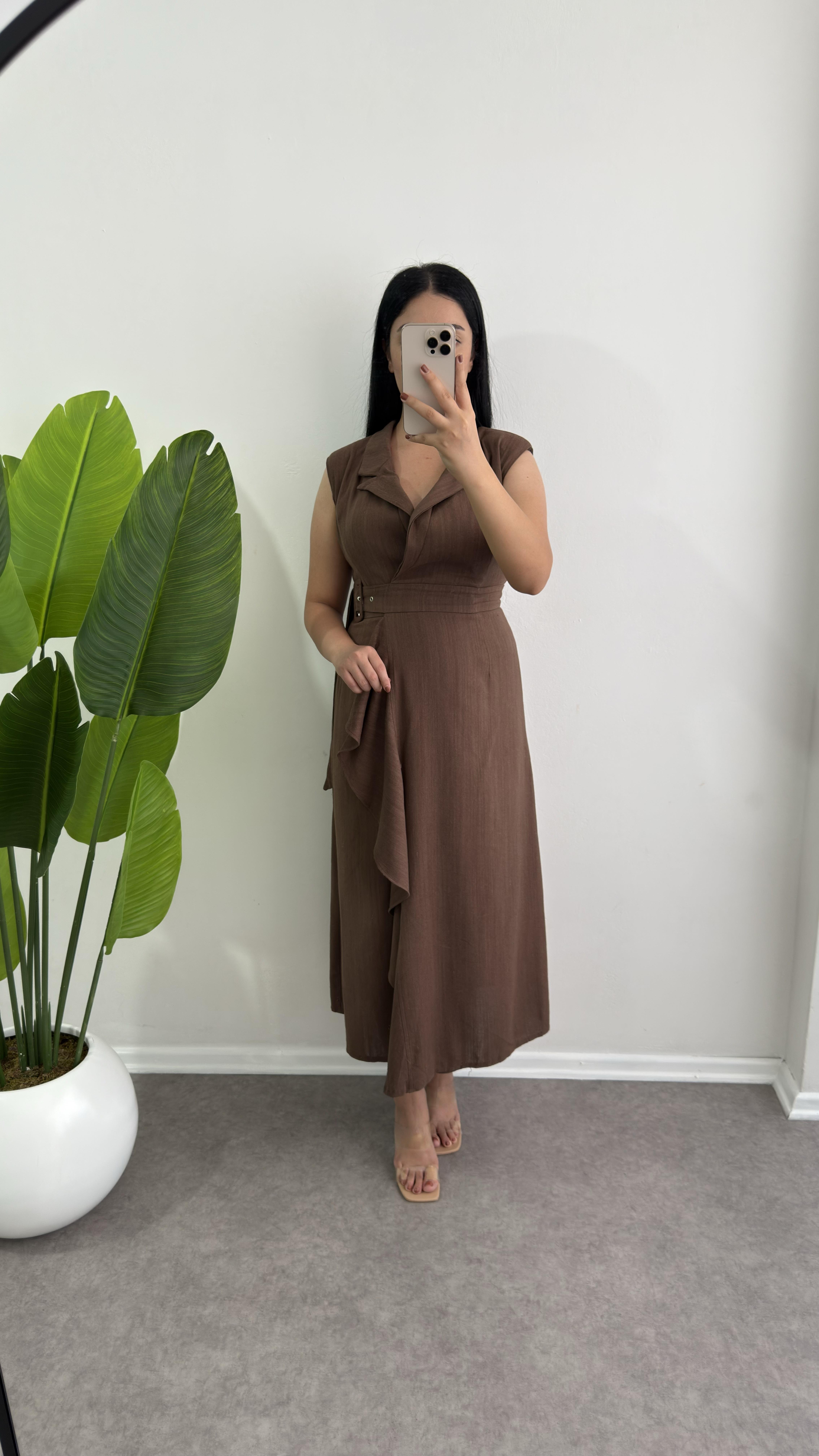 Kahverengi Pamuk Viola Elbise