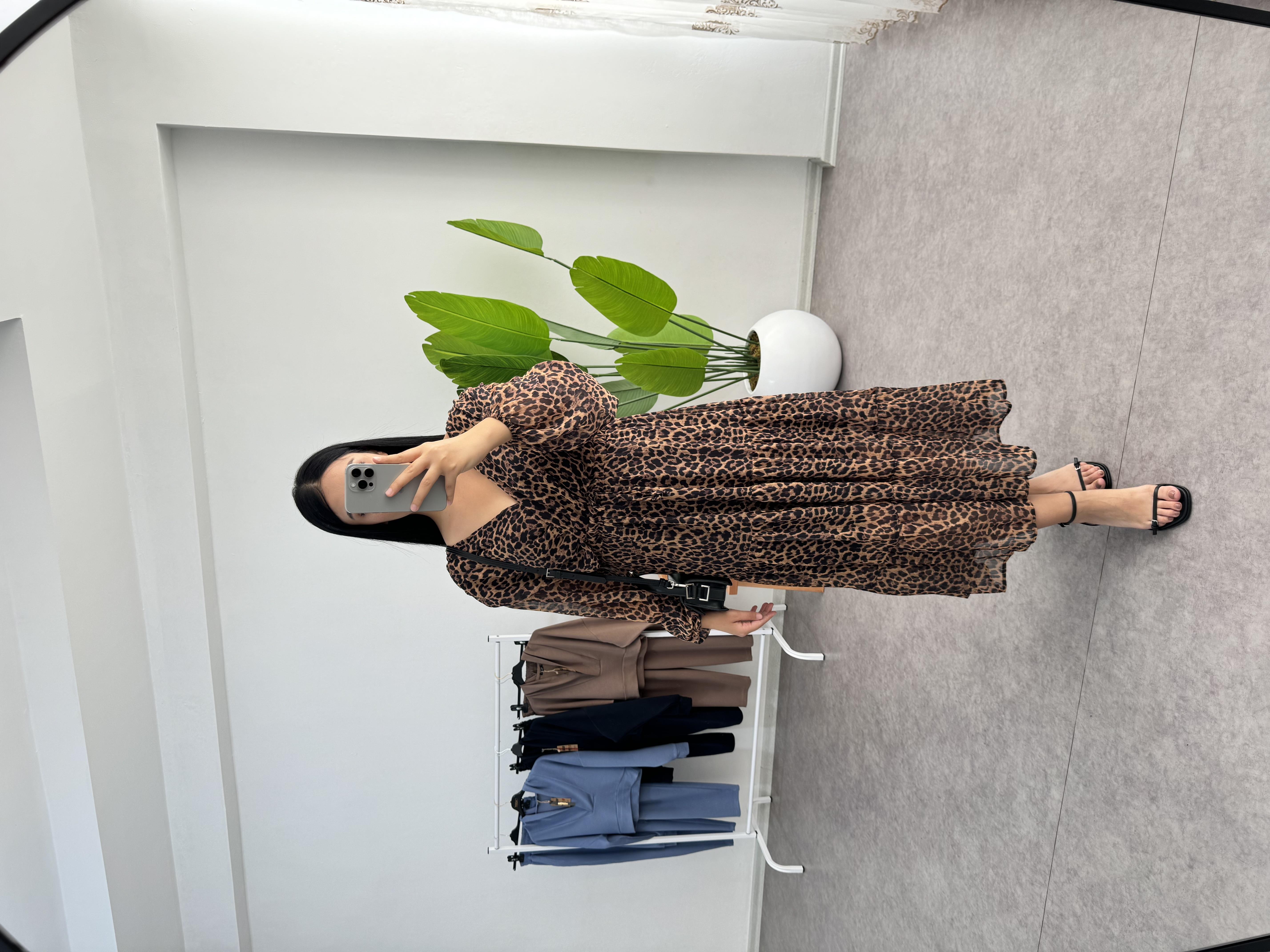 Leopar Premium Şifon Elbise 