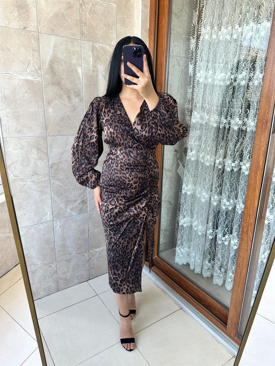 LEOPAR SATEN ELBİSE