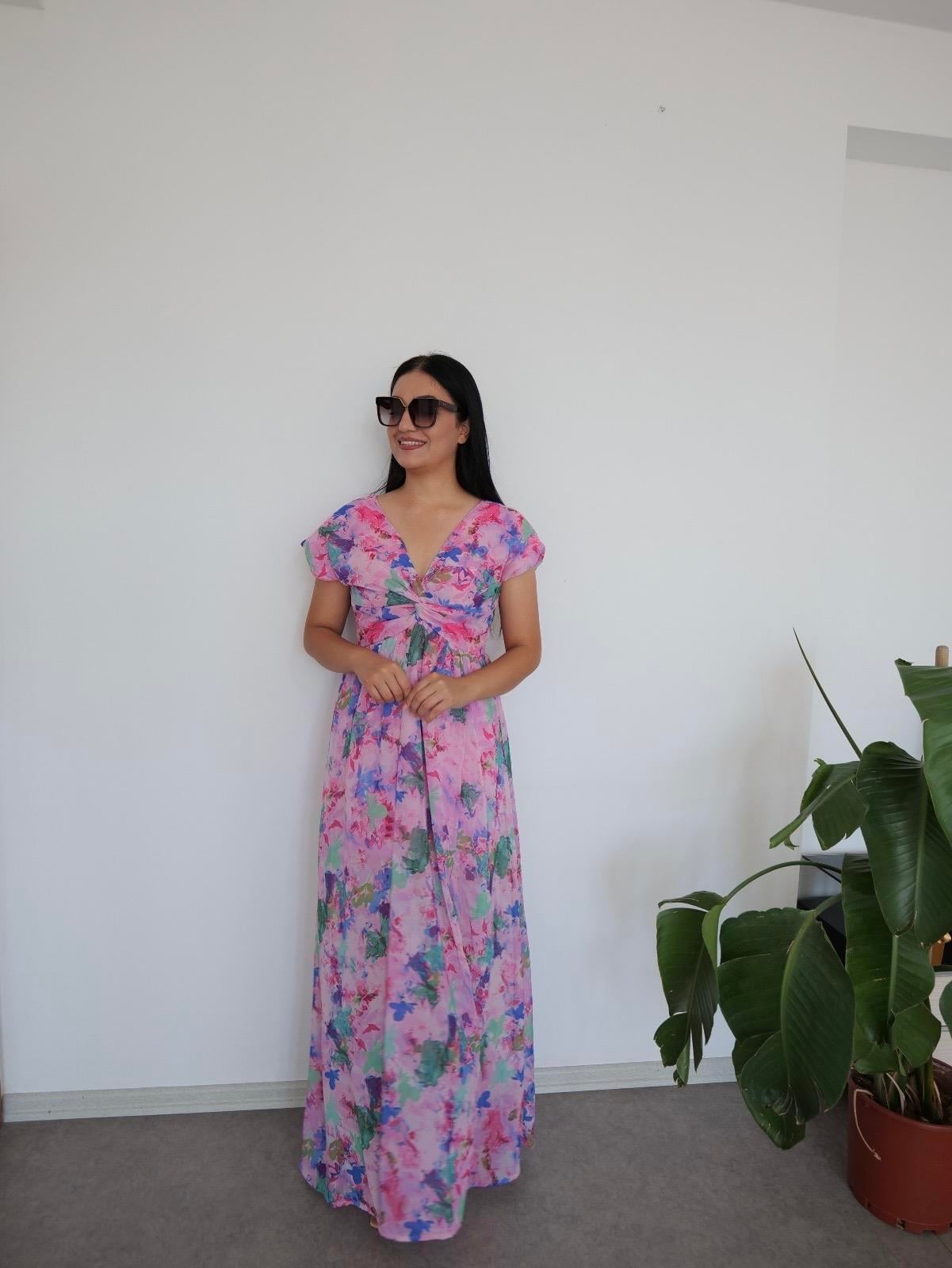 Lina Pembe Şifon Elbise