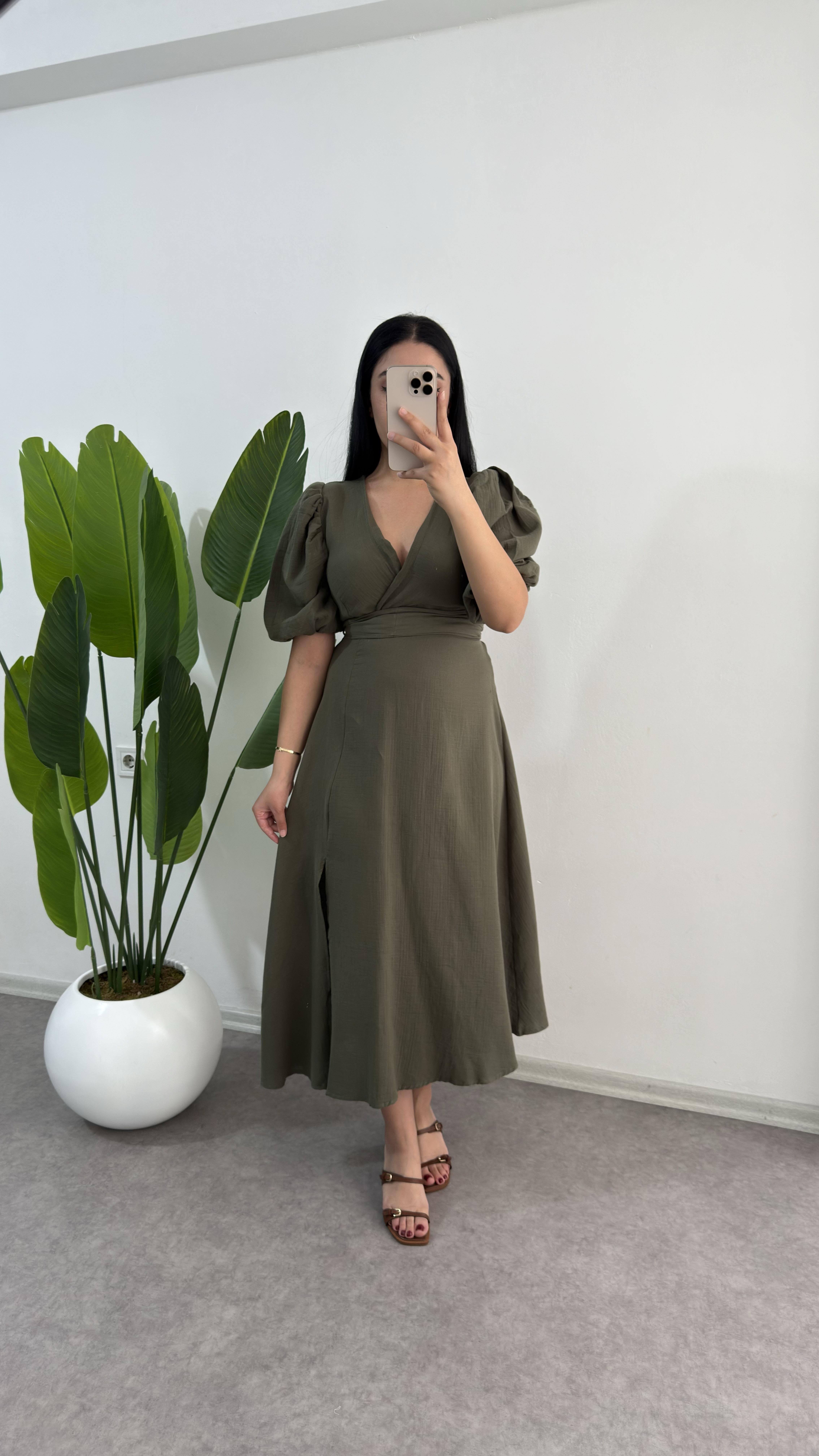 Müslin Haki Yeşili Elbise