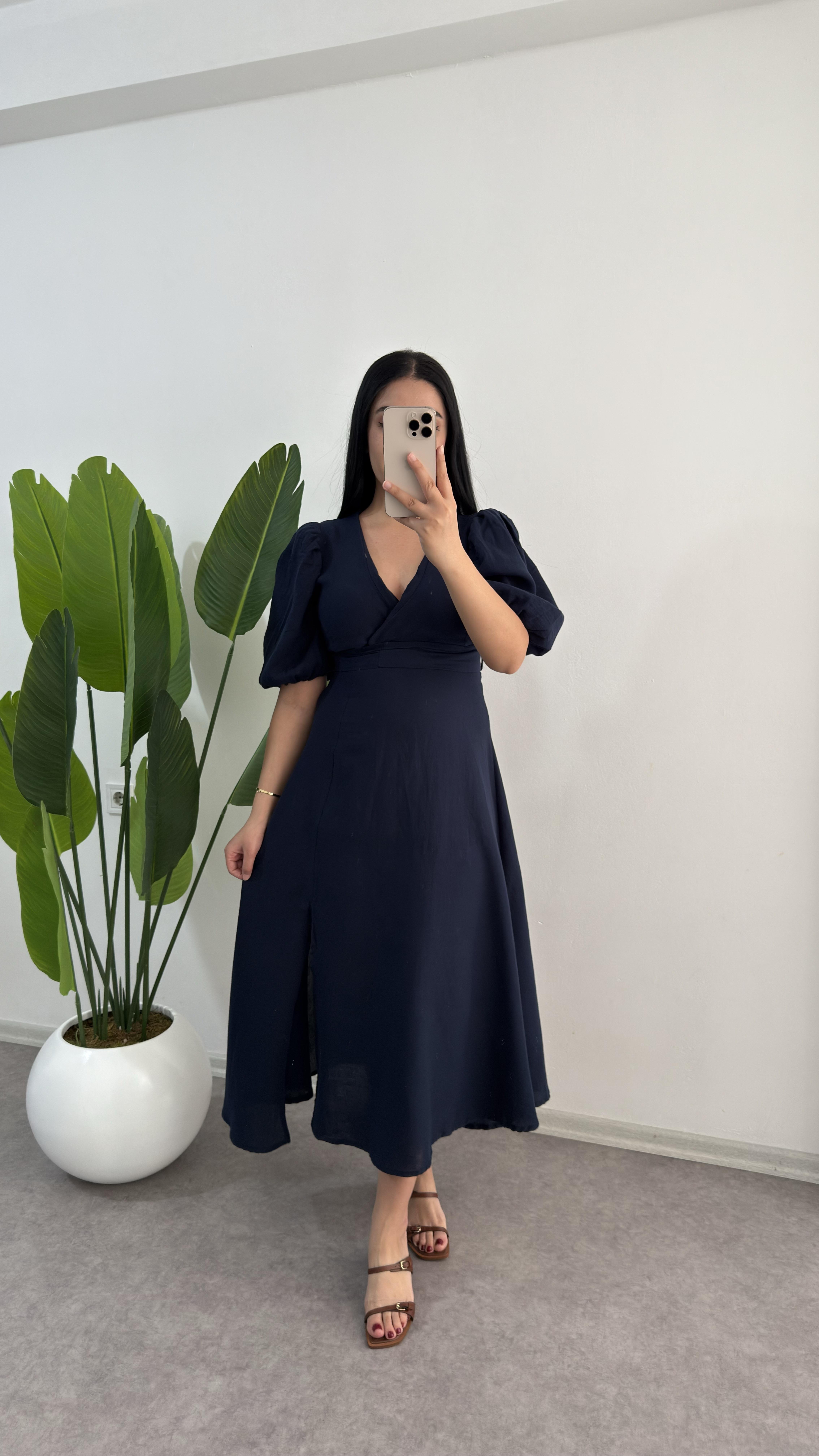 Müslin Lacivert elbise