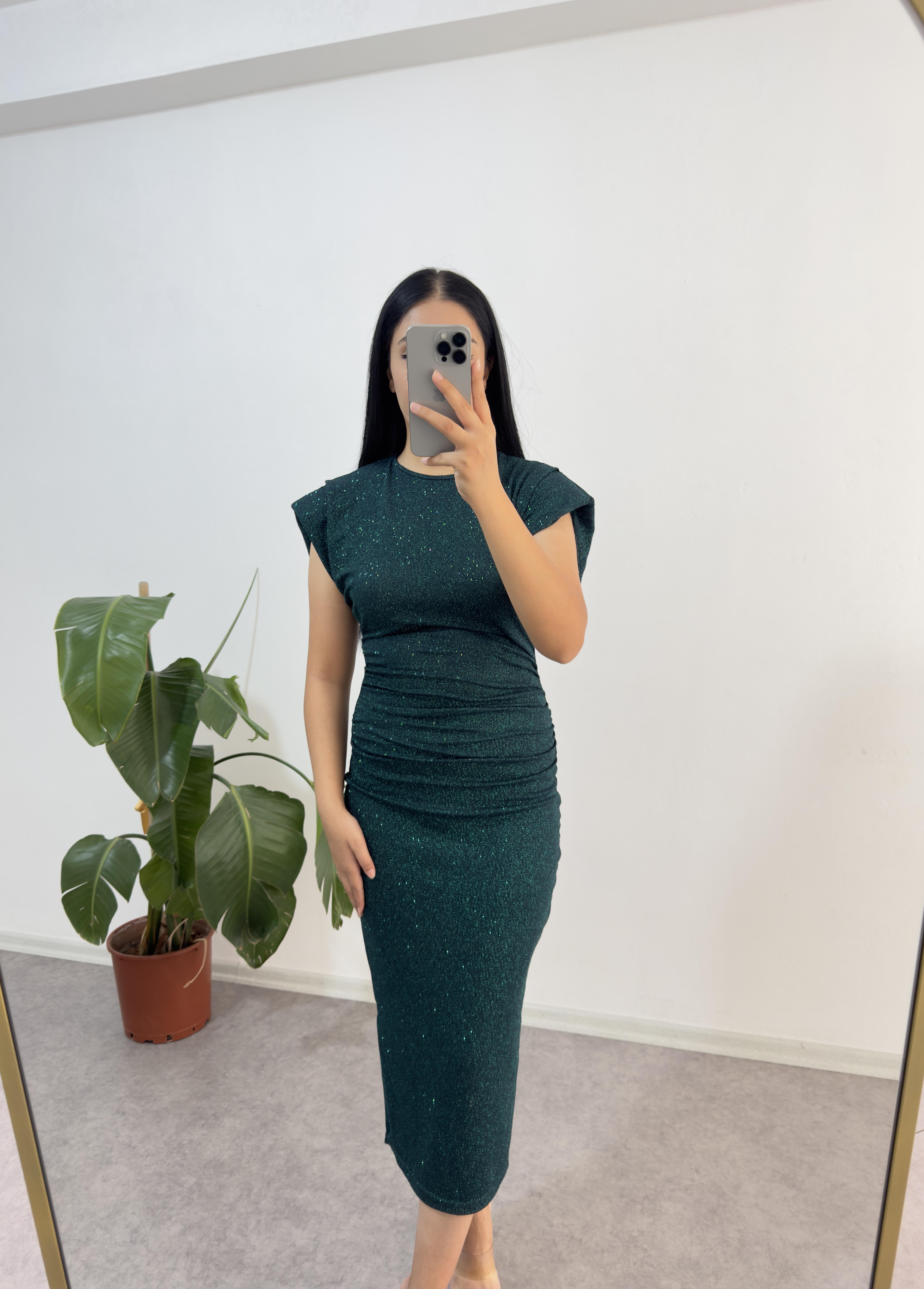 Mygrs Simli Yeşil Elbise 