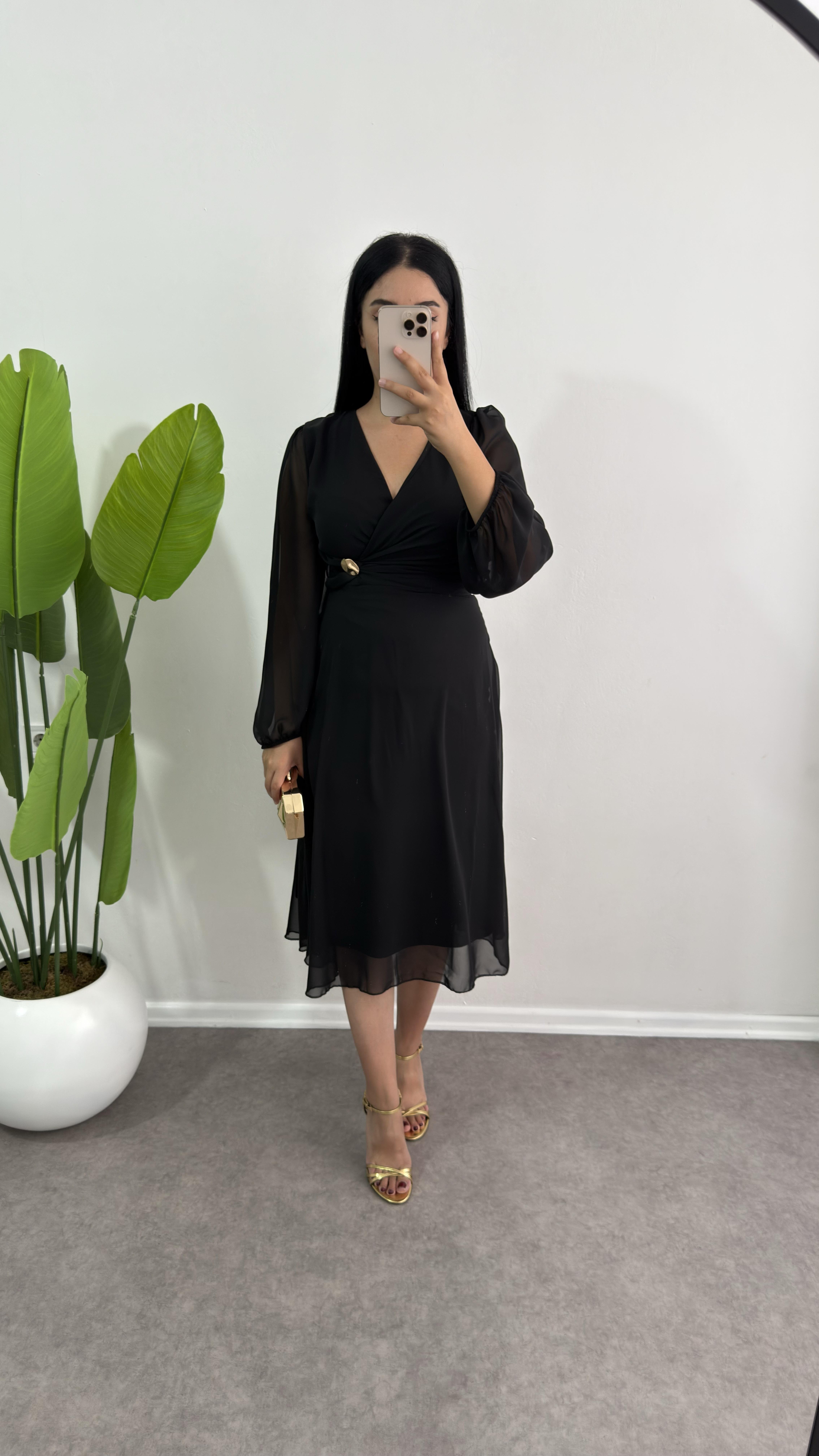 Nare Siyah Şifon Elbise 