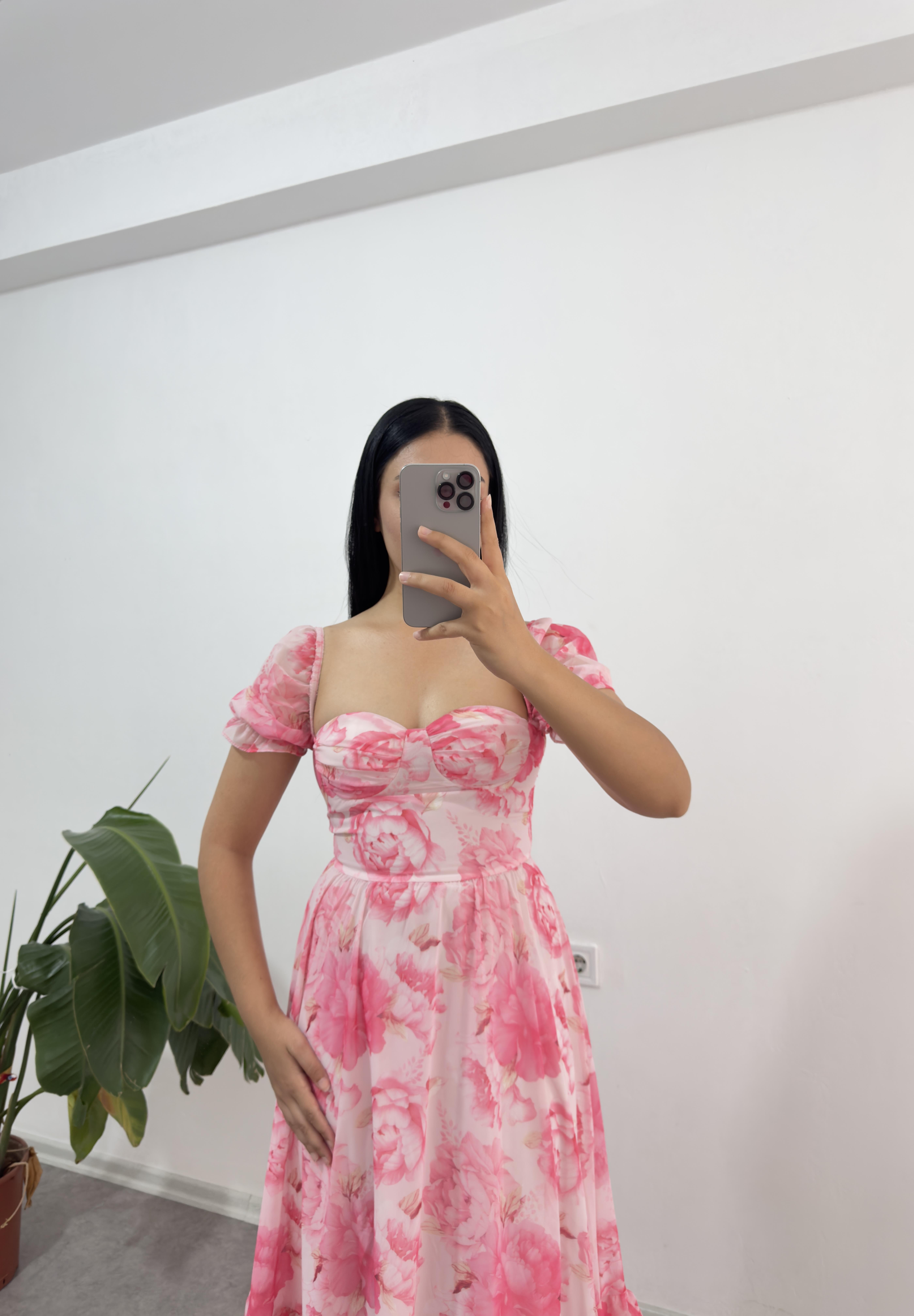 Pembe Çiçekli Etika Elbise