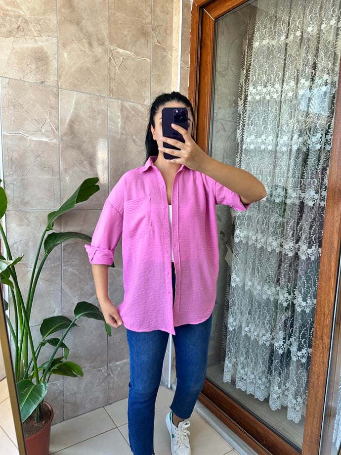 Pembe keten gömlek 