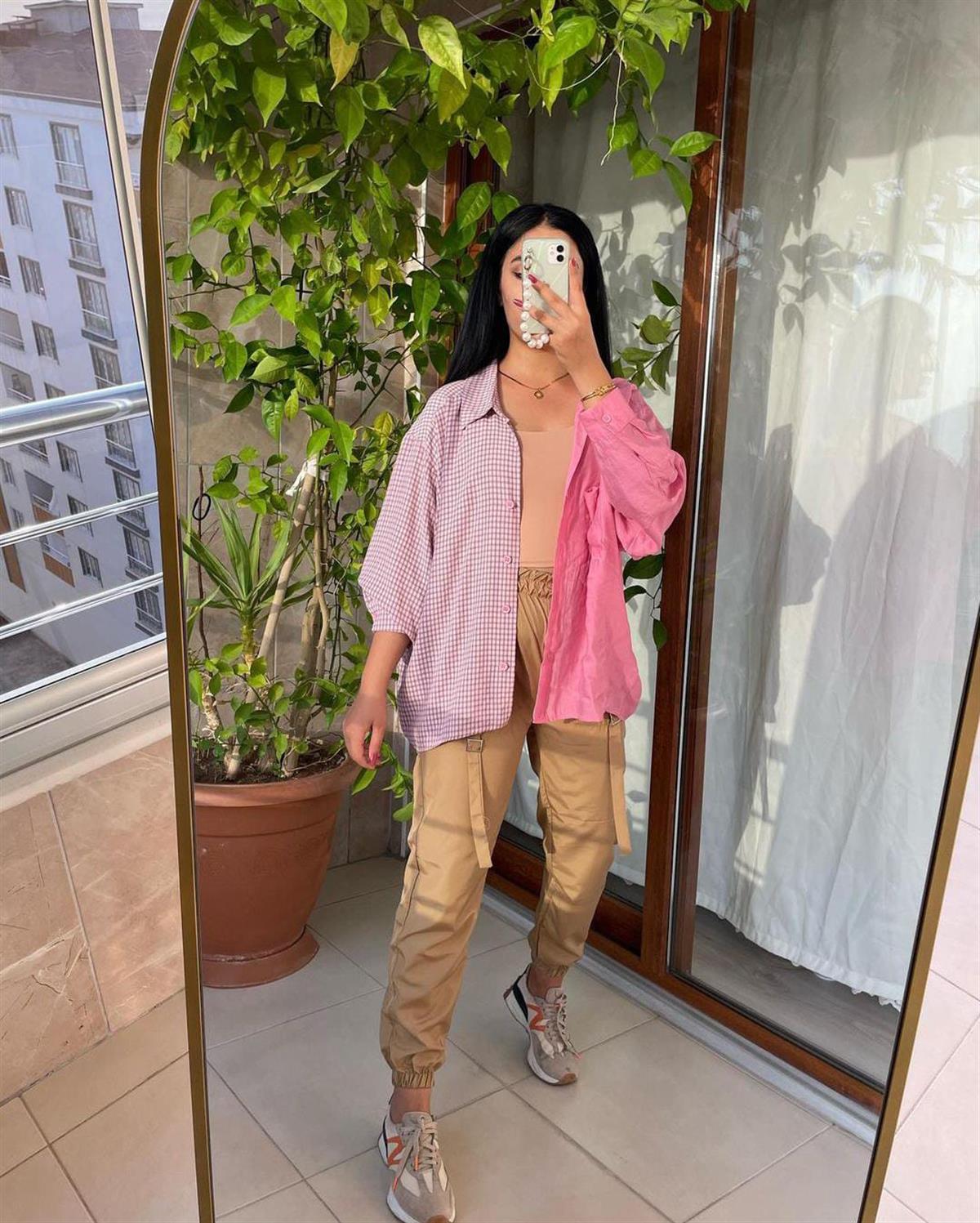 PÖTİKARE KETEN PEMBE GÖMLEK