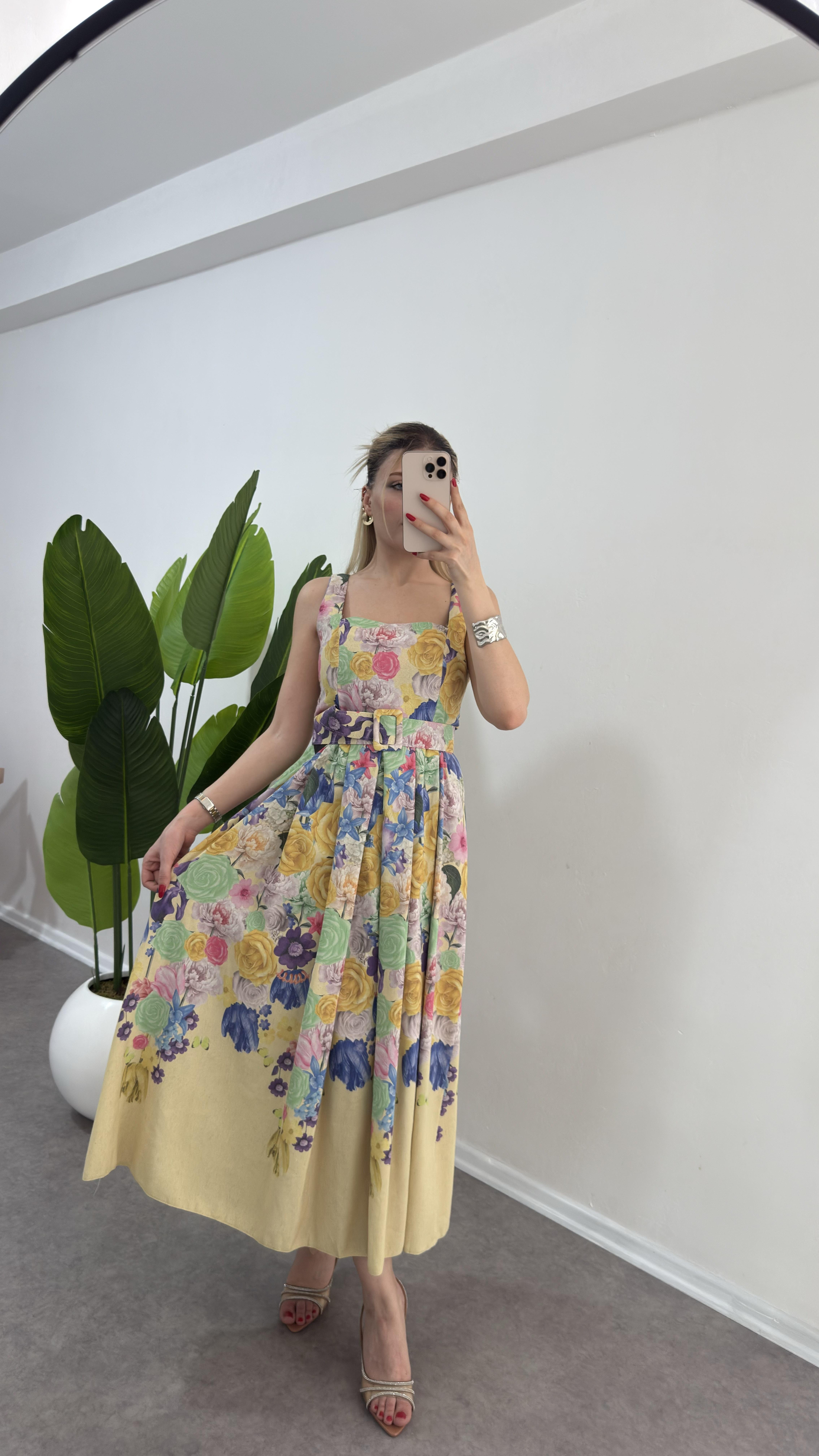 Sarı Çiçekli Lory Elbise