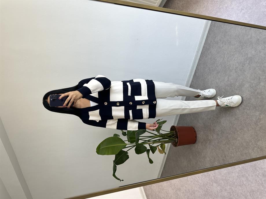 Triko lacivert beyaz hırka